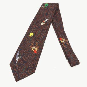 Vtg Looney Tunes Paisley Neck Tie Polyester Wile E Coyote Bugs Bunny Tweety Bird